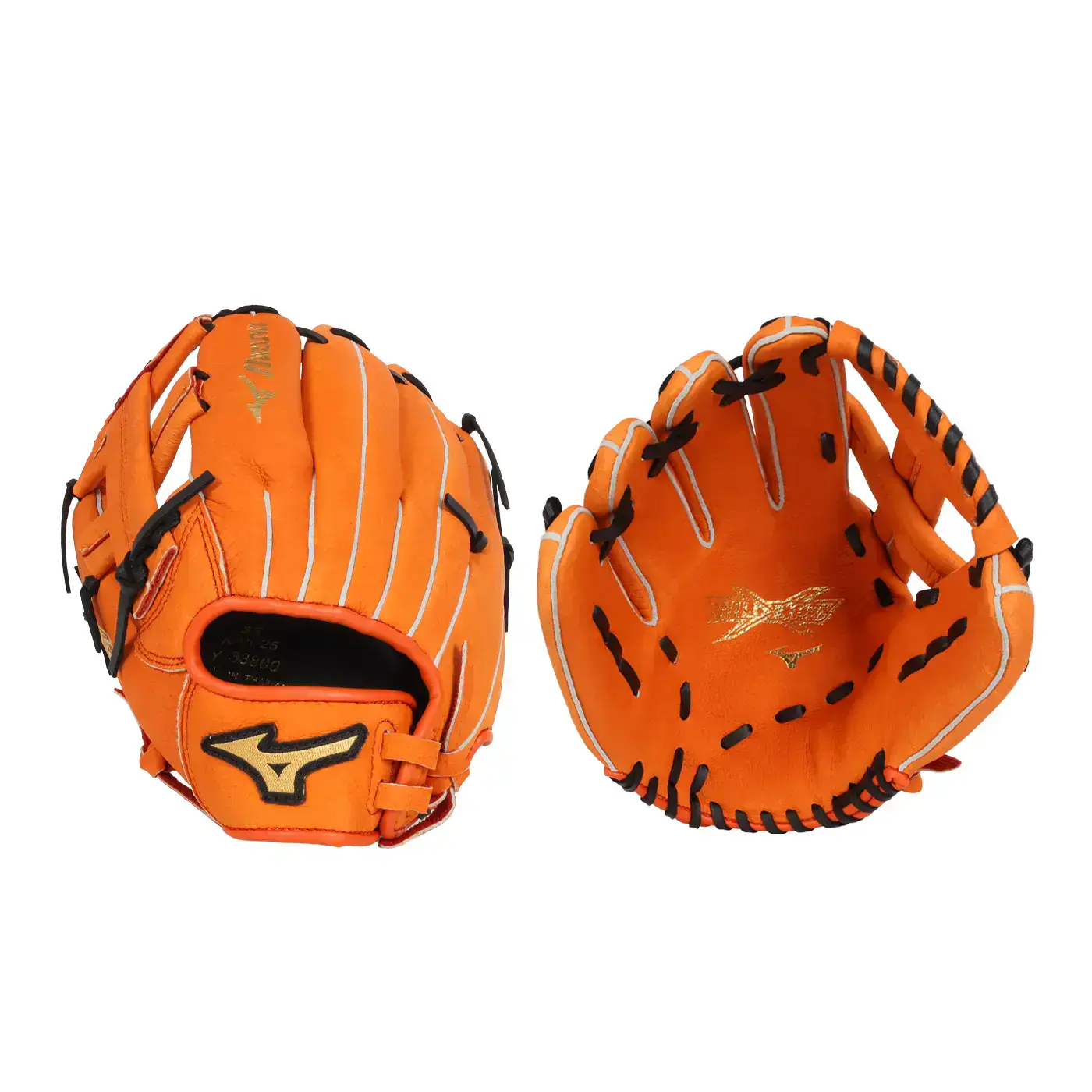 MIZUNO 少年用手套(左投 美津濃「1AJGY33900-5109H」-橘金黑,F