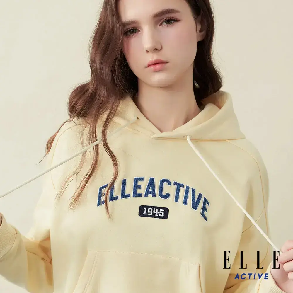 【ELLE ACTIVE】女款 品牌繡花保暖連帽T-黃色(EA25A2W1405#52)