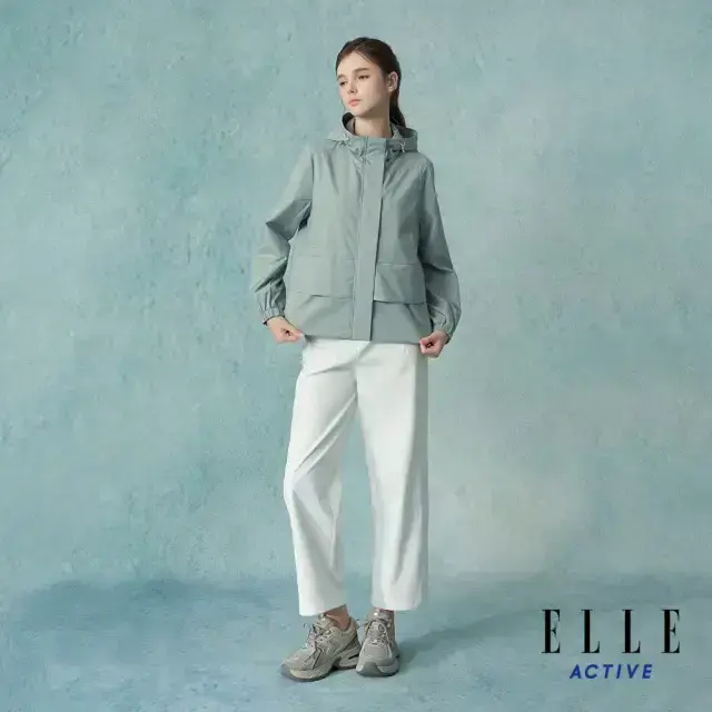 【ELLE ACTIVE】女款 防風防潑水荷葉層次連帽外套-綠色(EA25A1W6105#45)