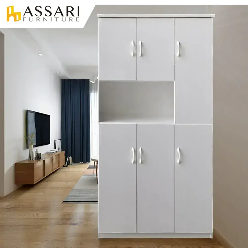 ASSARI-防潮防蛀塑鋼緩衝開放六門鞋櫃(寬97x深34x高180cm)-雪松