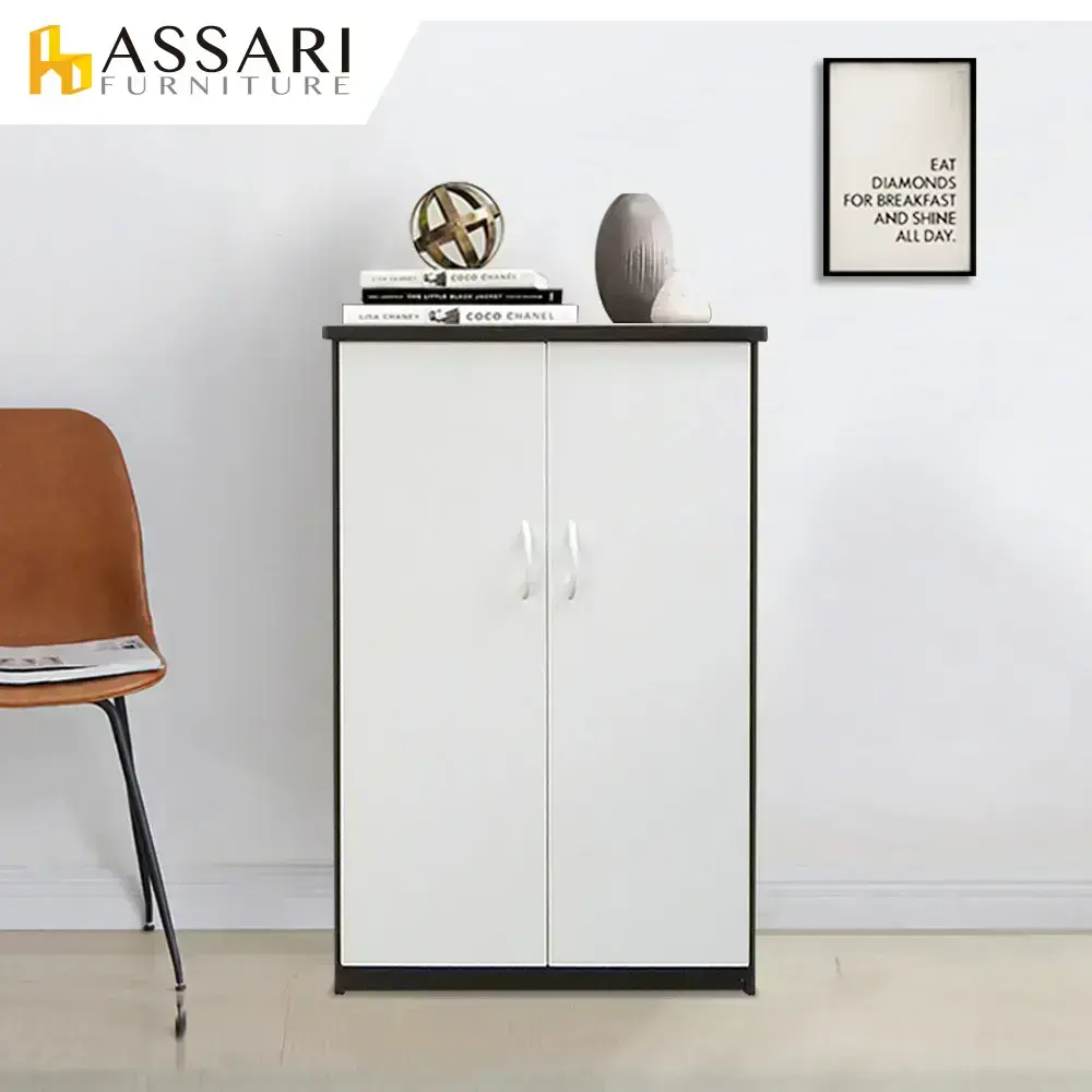ASSARI-防潮防蛀塑鋼緩衝二門上掀式鞋櫃(寬66x深34x高117cm)-胡桃