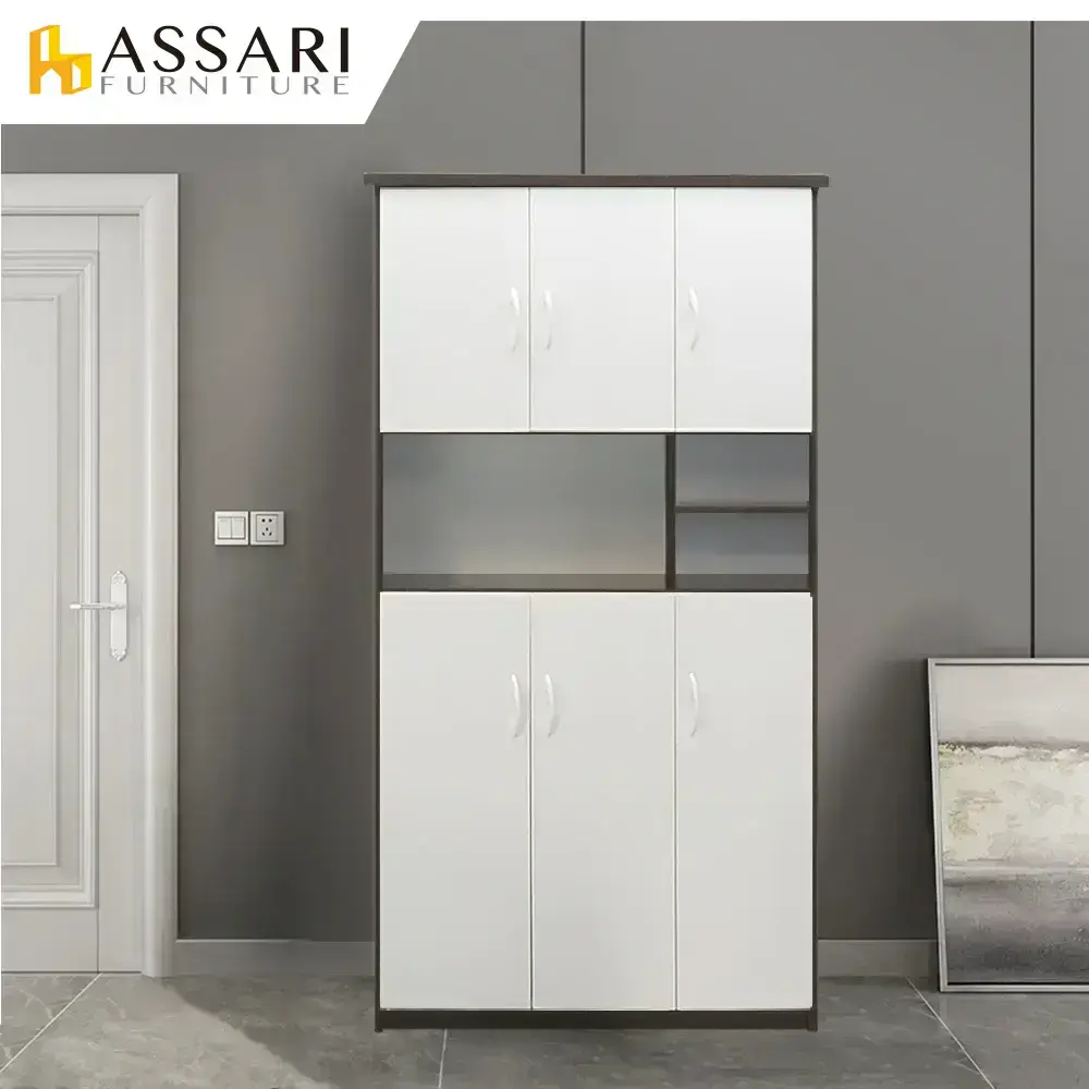 ASSARI-防潮防蛀塑鋼緩衝開放六門鞋櫃(寬97x深34x高180cm)-木紋