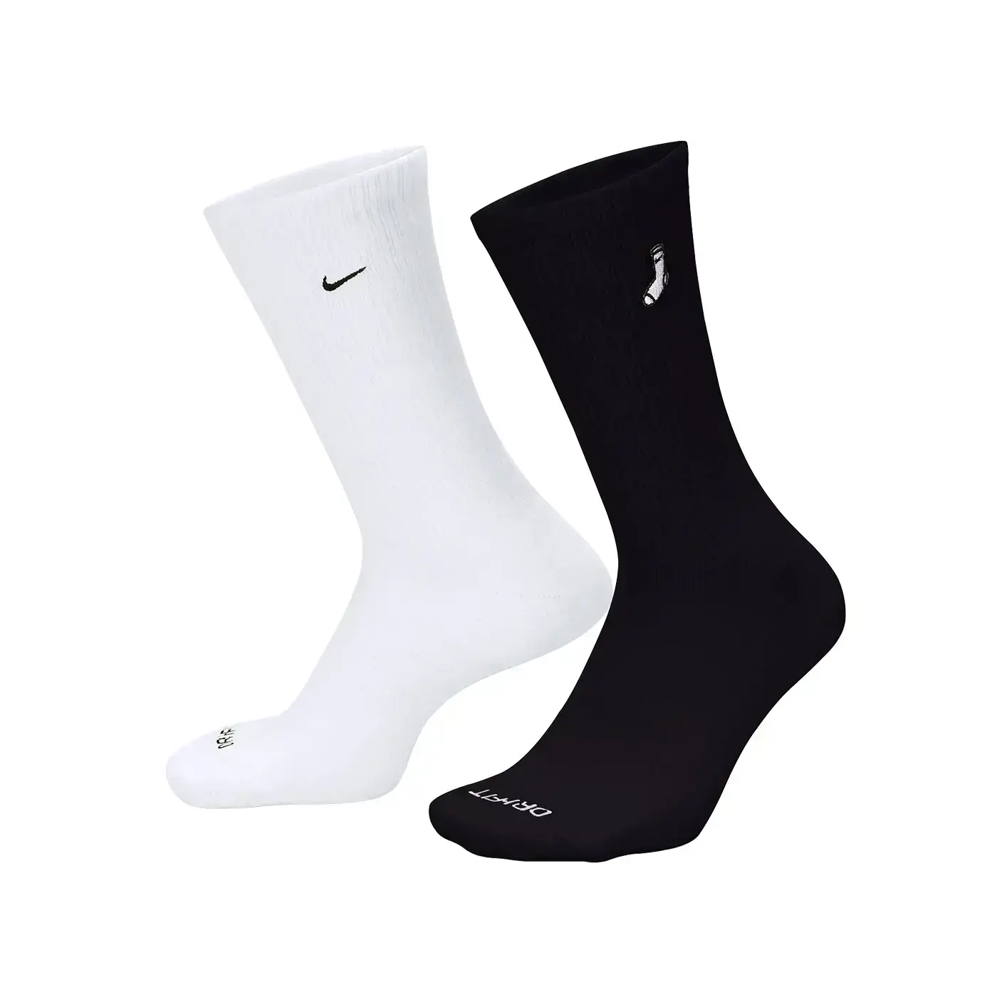 NIKE 男女中筒長襪(兩雙入)(Dri-FIT 襪子 訓練 慢跑「FB5709-901」-黑白,XL