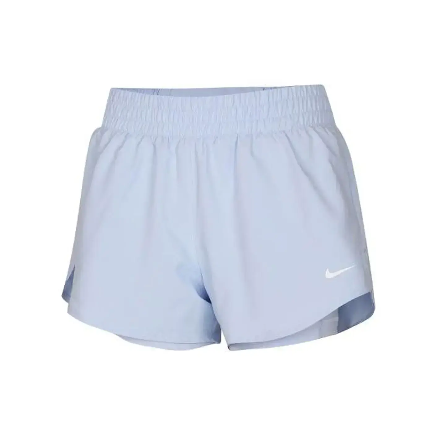 NIKE 女中腰二合一短褲(休閒 三分褲 訓練 運動 Dri-FIT吸濕排汗「DX6013-407」-淡靛藍白,M
