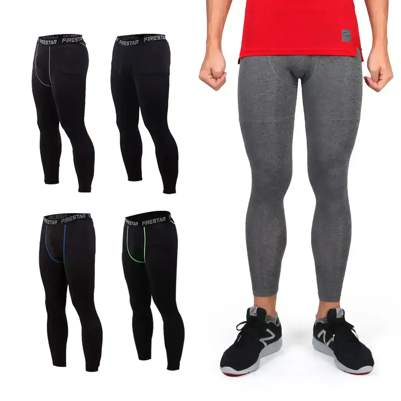 【06360253】Firestar 男機能緊身長褲(慢跑 路跑 與NIKE PRO同版型-黑灰,2XL