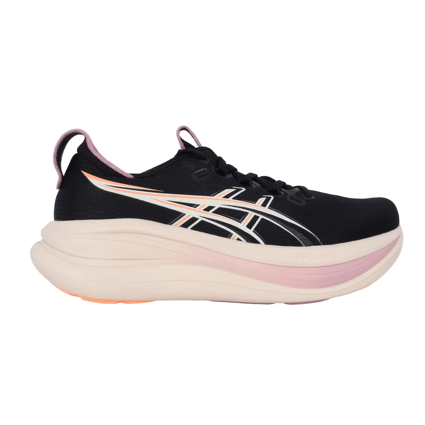 ASICS GEL-NIMBUS 28 女緩衝慢跑鞋( 慢跑 運動 亞瑟士「1012B899-004」-黑杏橘藕粉,25.5