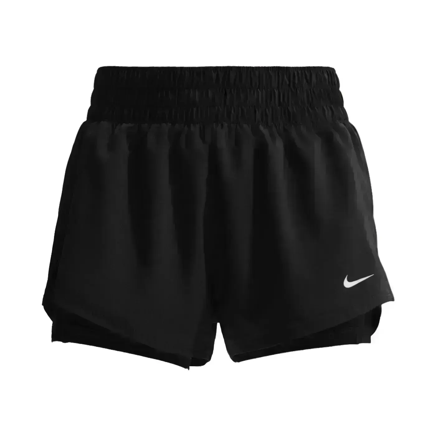 NIKE 女中腰二合一短褲(慢跑 訓練 Dri-FIT 三分褲「DX6013-013」-黑白,M